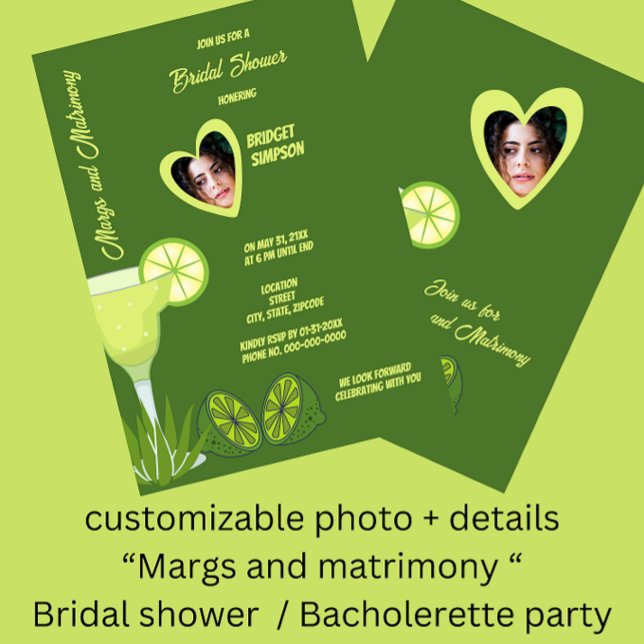 Invitación Marcas verdes de sabio y retrato matrimonial (sage green Margs and matrimony bridal shower invitation)