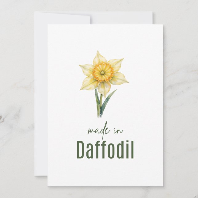 Invitación March Daffodil Birth Flower card Watercolor (Anverso)