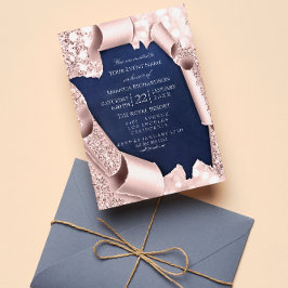 Invitación Marco 3D Rosa Pastel Azul Marino