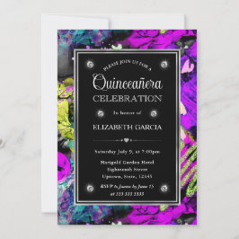 Invitación Marco Abstracto de Brillo Neon Arcoíris Quinceañer