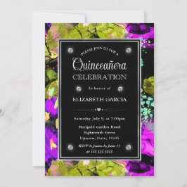 Invitación Marco Abstracto de Brillo Neón Arcoíris Quinceañer