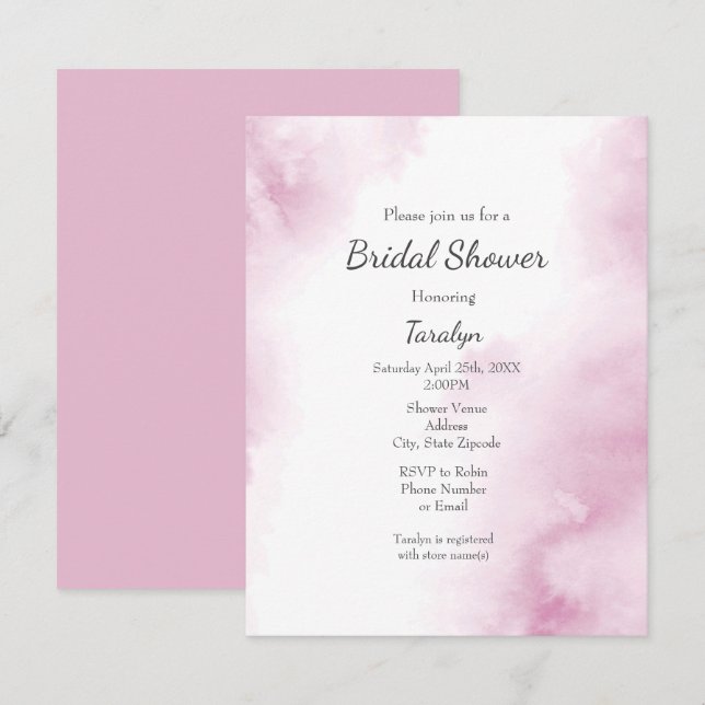 Invitación Marco abstracto de color de agua rosa (Anverso / Reverso)