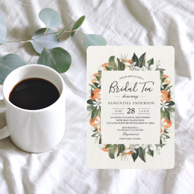 Invitación Marco acuático moderno de Naranja y flores (Subido por el creador)