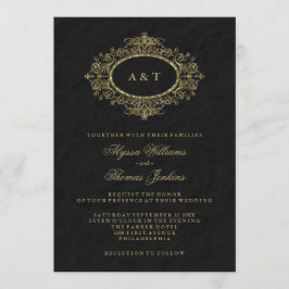 Invitación Marco adornado del falso oro atractivo en la boda