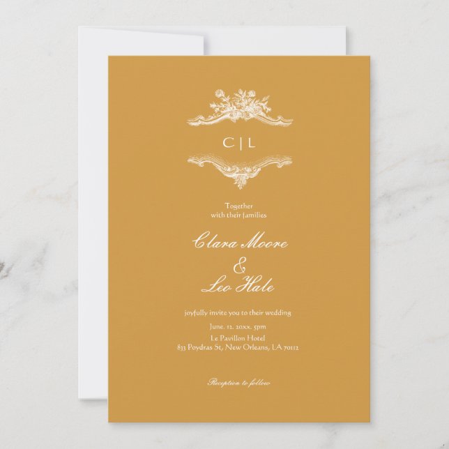 Invitación Marco Antiguo Amarillo Mostaza Boda (Anverso)