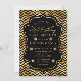 Invitación Marco Antiguo Art Déco Negro y Dorado Cumpleaños 2