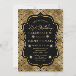Invitación Marco Antiguo Art Déco Negro y Dorado Cumpleaños 2