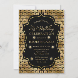 Invitación Marco Antiguo Art Déco Negro y Dorado Cumpleaños 2