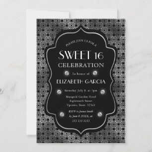 Invitación Marco antiguo Art Deco negro y plateado Dulces 16