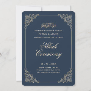 Invitación Marco Antiguo Barroco Azul Marino Ceremonia de Nik