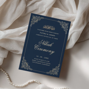 Invitación Marco Antiguo Barroco Azul Marino Ceremonia de Nik