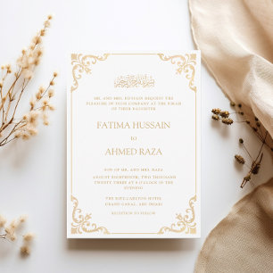 Invitación Marco Antiguo Barroco Dorado Blanco Ceremonia Nika