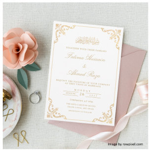 Invitación Marco Antiguo Barroco Dorado Boda Musulmana Islámi