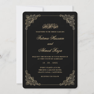 Invitación Marco Antiguo Barroco Dorado Boda Musulmana Negra