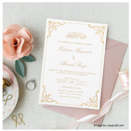 Invitación Marco Antiguo Barroco Dorado Bodas Musulmanas Escr