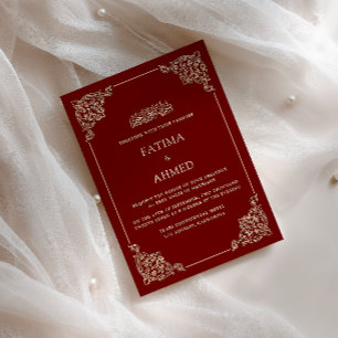 Invitación Marco Antiguo Barroco Dorado Borgoña Boda Musulman