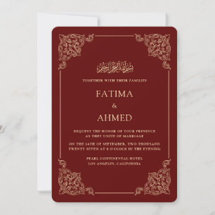 Invitación Marco Antiguo Barroco Dorado Burgundy Boda Musulma