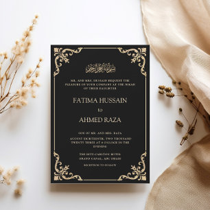 Invitación Marco Antiguo Barroco Dorado Negro Ceremonia Nikah