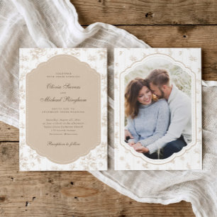 Invitación Marco Antiguo Beige Toile Foto Boda