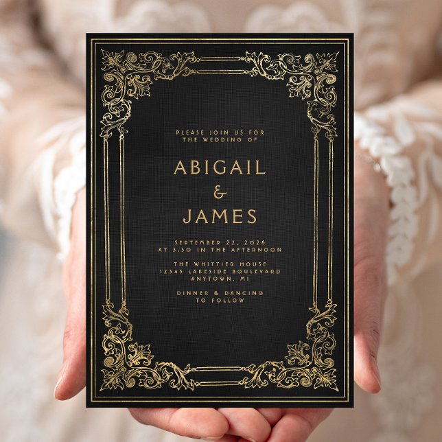 Invitación Marco Antiguo Boda Negro Oro (Subido por el creador)