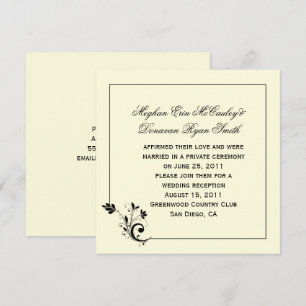 Invitación Marco antiguo de flores en negro y crema marfil