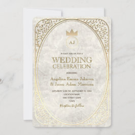 Invitación Marco Antiguo de Mármol y Dorado Floral para Boda