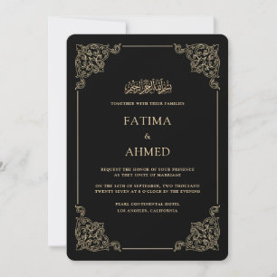 Invitación Marco Antiguo de Oro Barroco en Boda Musulmana Neg