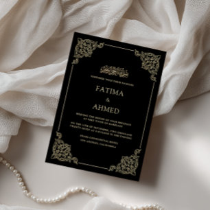 Invitación Marco Antiguo de Oro Barroco en Boda Musulmana Neg