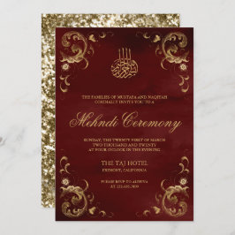 Invitación Marco antiguo de oro Borgoña Mehndi islámico rojo