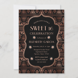 Invitación Marco antiguo de oro rosa y negro Art Deco Sweet 1