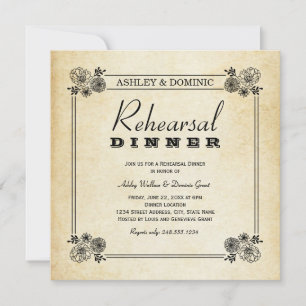 Invitación Marco Antiguo de Suculentas para la Cena de Ensayo