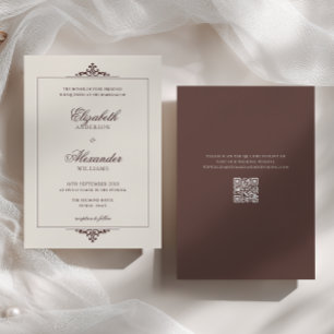 Invitación Marco Antiguo Dinero Antiguo Marrón Código QR Boda