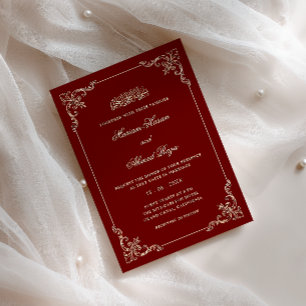 Invitación Marco Antiguo Dorado Rojo Borgoña Boda Musulmana