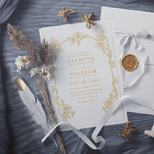 Invitación Marco Antiguo Flor de Peonía Floral Chic Elegante