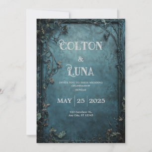 Invitación Marco Antiguo Gótico Verde Acuario Boda Bosque de