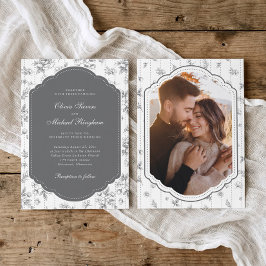 Invitación Marco Antiguo Gris Toile Francés Foto Boda