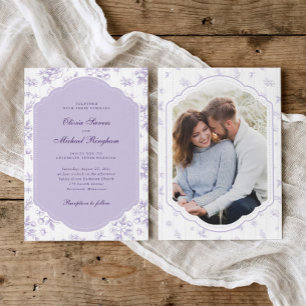 Invitación Marco Antiguo Lila Púrpura Toile Foto Boda