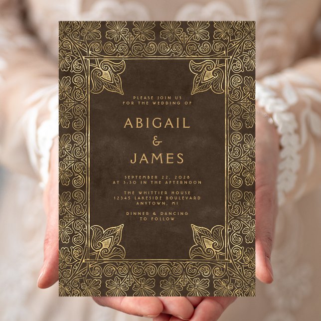 Invitación Marco Antiguo Marrón Dorado Boda (Subido por el creador)