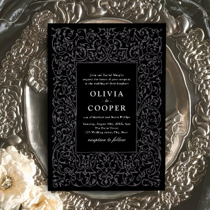 Invitación Marco Antiguo Negro Ornate Clásico Boda