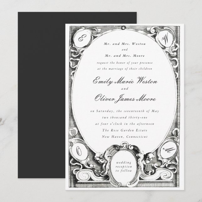 Invitación Marco Antiguo Opulento Clásico Boda Formal (Anverso / Reverso)
