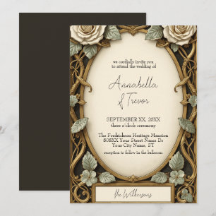 Invitación Marco Antiguo Ornate con Rosas Blancas