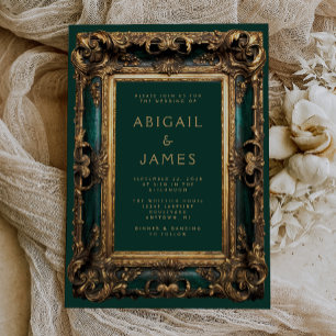 Invitación Marco Antiguo Ornate Verde Esmeralda Boda de Oro