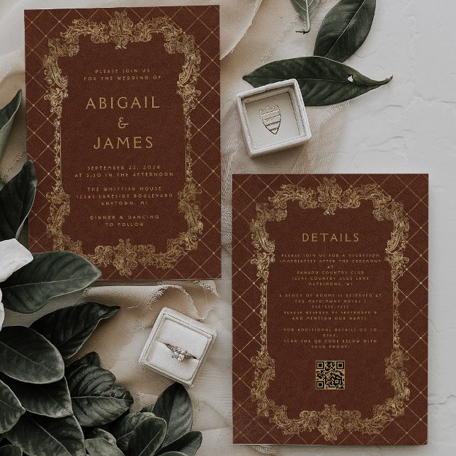 Invitación Marco Antiguo Óxido Dorado Código QR Boda (Subido por el creador)