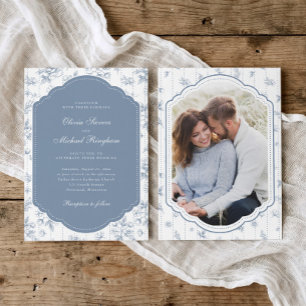 Invitación Marco Antiguo Polvo Azul Toile Foto Boda