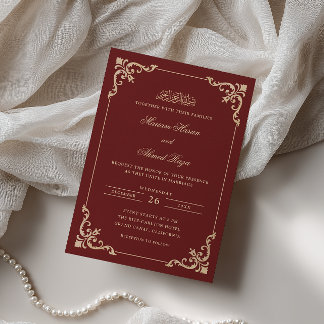 Invitación Marco Antiguo Rococó Dorado Borgoña Boda Musulmana