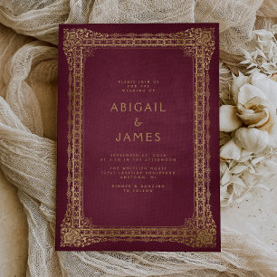 Invitación Marco Antiguo Rojo Boda Dorada