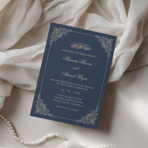 Invitación Marco Antiguo Romántico Azul Marino Boda Musulmana