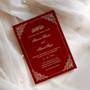 Invitación Marco Antiguo Romántico Rojo Borgoña Boda Musulman