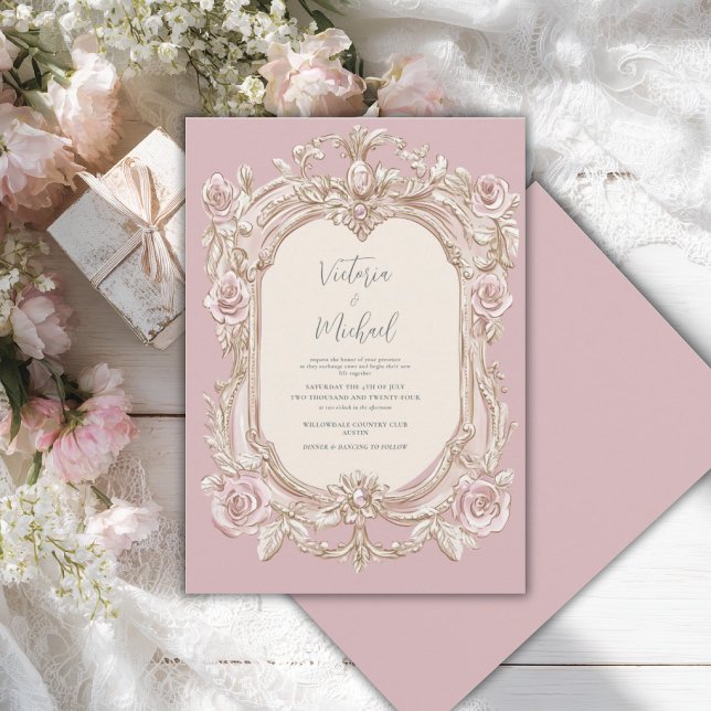 Invitación Marco Antiguo Rosa Elegante Boda (Subido por el creador)