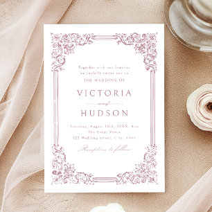 Invitación Marco antiguo rosa polvoriento elegante boda
